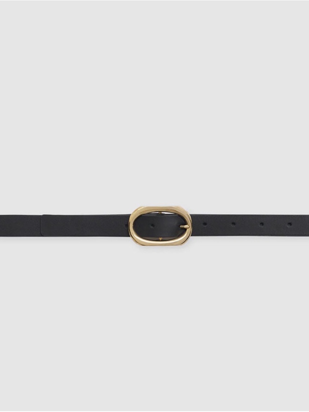 Classic Black Leather Belt with Gold Oval Buckle Anine Bing